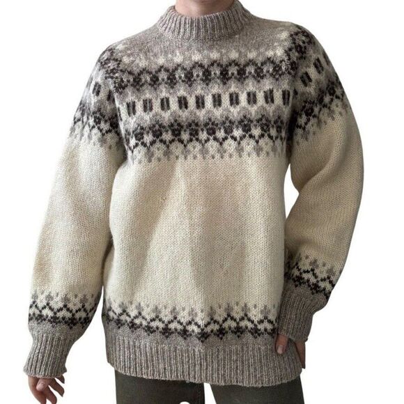 Vintage Unisex Scandinavian 100% Wool Fair Isle Chunky Sweater Made in Denmark - Picture 4 of 8